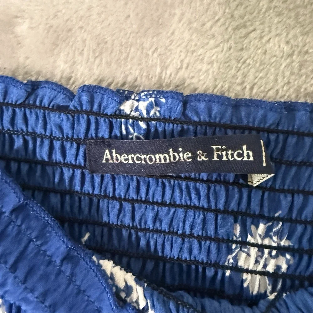 Abercrombie & Fitch Womens Blouse Top S Blue Short Smocked Long Puff Sleeves